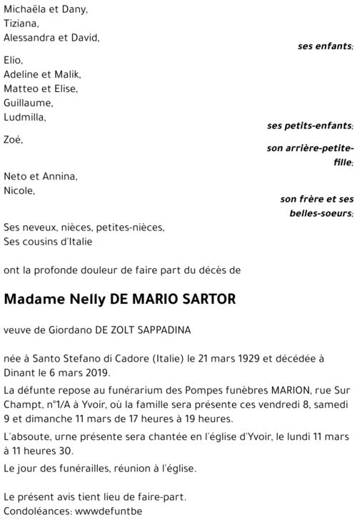 Nelly DE MARIO SARTOR