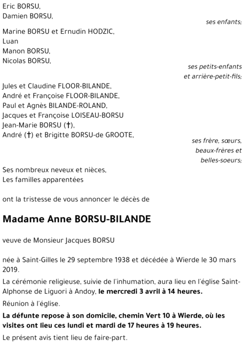 Anne BORSU - BILANDE