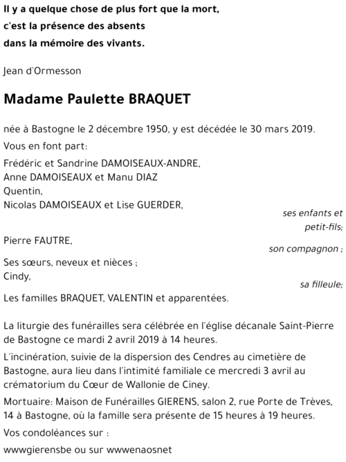 Paulette BRAQUET