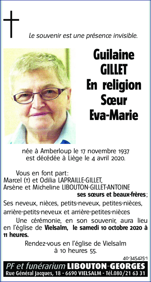 Guilaine Gillet En religion Sœur Eva-Marie