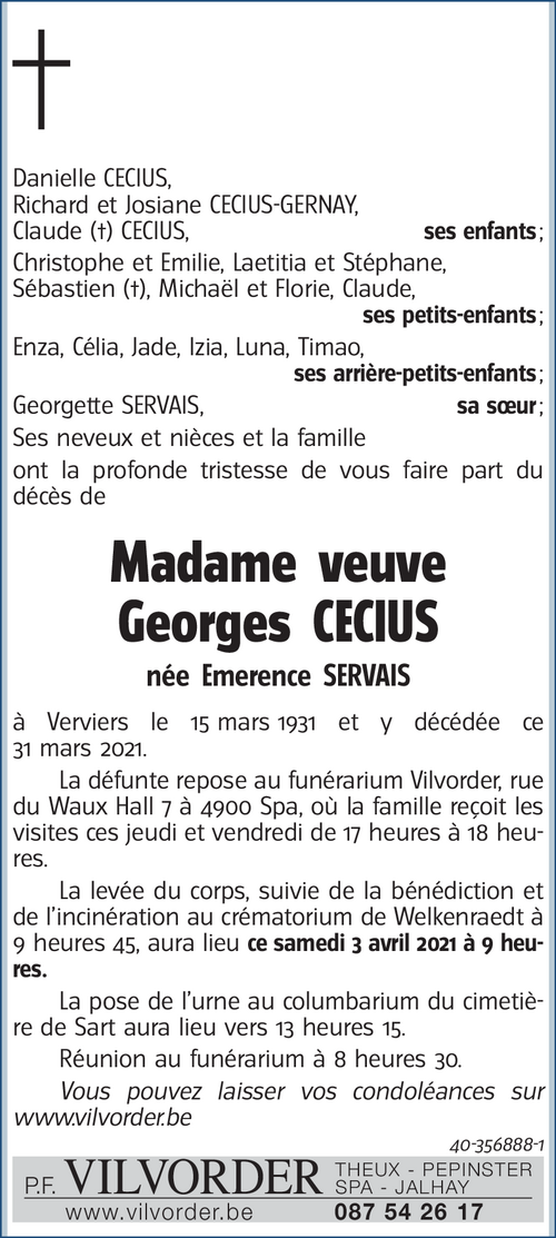 veuve Georges CECIUS