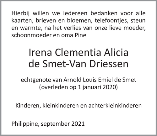 Irena Clementia Alicia Van Driessen