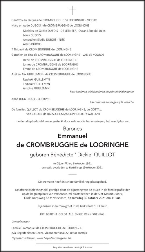 Bénédicte de Crombrugghe de Looringhe. - Quillot
