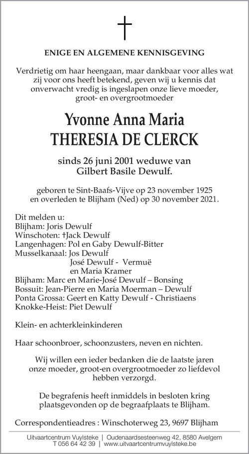 Yvonne Anna Maria Theresia De Clerck