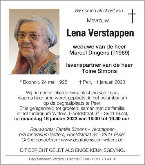Lena Verstappen († 11/01/2023) Inmemoriam