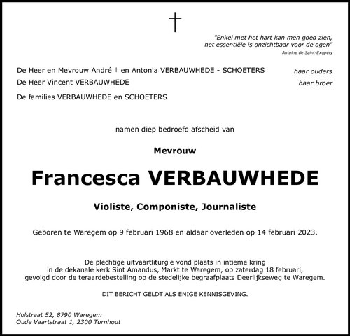 Francesca Verbauwhede († 14/02/2023)