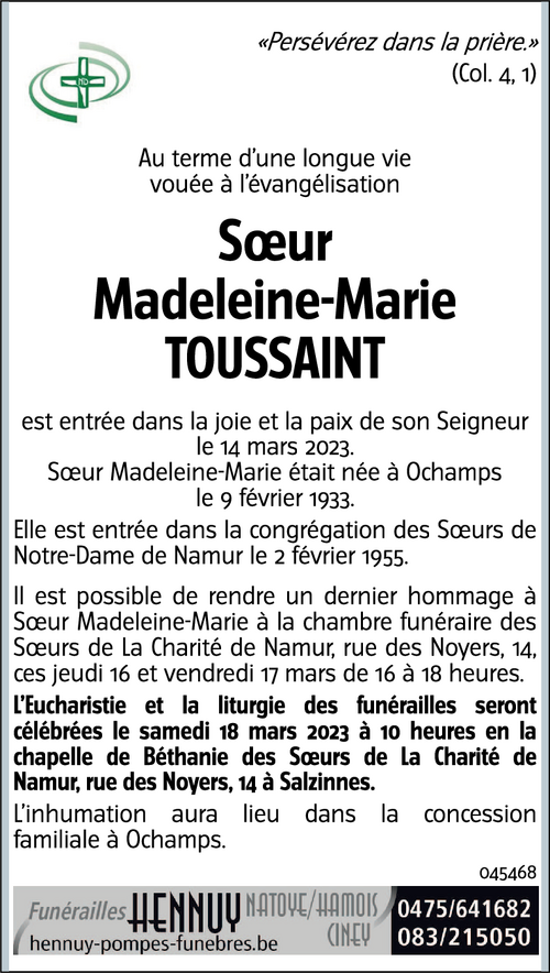 Sœur Madeleine-Marie TOUSSAINT